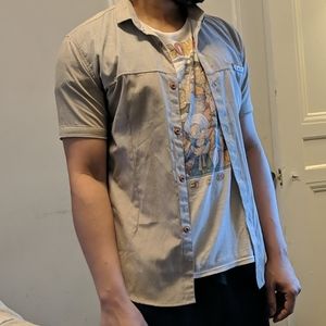 Men's Tan & Grey Button Up